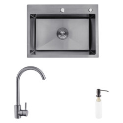 Кухонная мойка Kroner Schwarze-5843HM PVD + Edelstahl Klassisch-SCH035PVD + дозатор Spender-026