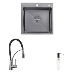 Кухонная мойка Kroner Schwarze-5050HM PVD + Ersel-GRP03393BLK + Spender-026