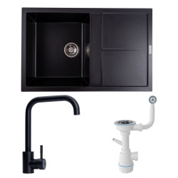 Кухонна мийка Valeso 7950 SELENA (чорна) + сифон 1041 + Valeso BG77 (чорний)