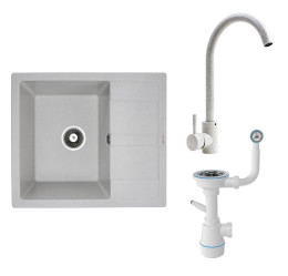 Кухонна мийка Valeso 5851 Aria біла в крапку + Valeso 56 B NESP білий в крапку + Сифон 1041