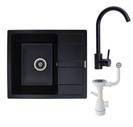 Кухонна мийка Valeso 5851 Aria чорна Valeso BG76 чорний + Сифон 1041
