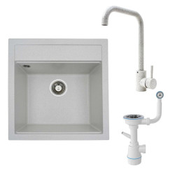 Кухонна мийка Valeso FIESTA (біла в крапку) + сифон + Valeso (білий у крапку)