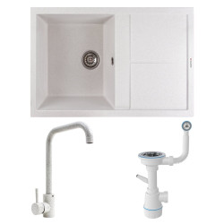 Кухонна мийка Valeso 7950 SELENA біла в крапку + Valeso NS02A білий в крапку + Сифон 1041