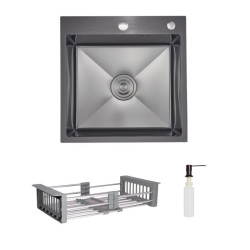 Кухонна мийка Lidz Handmade H5050HB Decor Black PVD Honeycomb з дозатором + Lidz K01G