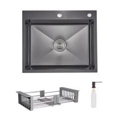 Кухонна мийка Lidz Handmade H6050HB Decor Black PVD Honeycomb з дозатором+ Lidz K01G