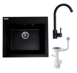 Кухонна мийка Valeso 5852 VESTA чорна Valeso BG76 + Сифон 1041