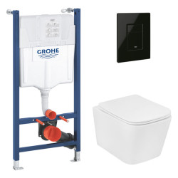 Інсталляция с унитазом Grohe Solido 2 в 1 38971000 + Grohe Even Black 38966KV0 + Kroner Eifel WHI483429 TORNADO