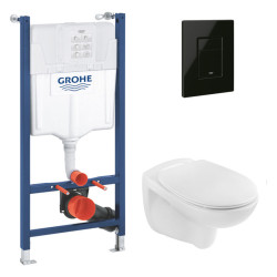 Інсталляция с унитазом Grohe Solido 2 в 1 38971000 + Grohe Even Black 38966KV0 + Kroner Oker WHI533536 RIMLESS