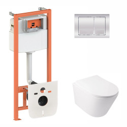 Інсталяція з унітазом Qtap Swan Rimless 520х360х320 + Nest 4 в 1 (квадратна клавіша Chrome)