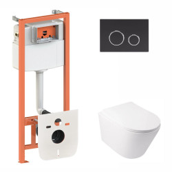 Інсталяція з унітазом Qtap Swan Rimless 520х360х320 + Nest 4 в 1 (кругла клавіша Black mat)