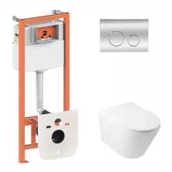 Інсталяція з унітазом Qtap Swan Rimless 520х360х320 + Nest 4 в 1 (кругла клавіша Chrome)