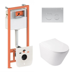 Інсталяція з унітазом Qtap Swan Ultra Quiet 485x360x320 + Nest 4 в 1 (кругла клавіша Satin)