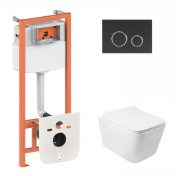 Інсталяція з унітазом Qtap Crow Rimless 520х360х290 + Nest 4 в 1 (кругла клавіша Black mat)