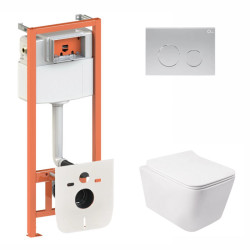 Інсталяція з унітазом Qtap Crow Rimless 520х360х290 + Nest 4 в 1 (кругла клавіша Satin)