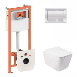 Інсталяція з унітазом Qtap Crow Rimless 520х360х290+ Nest 4 в 1 (квадратна клавіша Chrome)