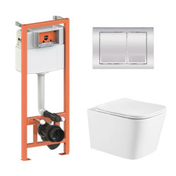 Інсталяція з унітазом Qtap Crow Ultra Quiet 490x360x290 + Nest 4 в 1 (квадратна клавіша Chrome)