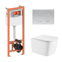 Інсталяція з унітазом Qtap Crow Ultra Quiet 490x360x290 + Nest 4 в 1 (кругла клавіша Satin)