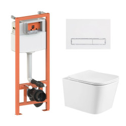 Інсталяція з унітазом Qtap Crow Ultra Quiet 490x360x290 + Nest 4 в 1 (лінійна клавіша White)