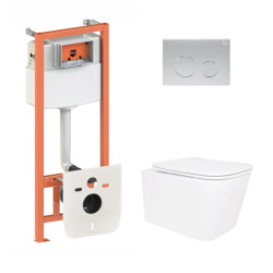 Інсталяція з унітазом Qtap Crow Ultra Quiet 520 360 290 + Nest 4 в 1 (кругла клавіша Satin)