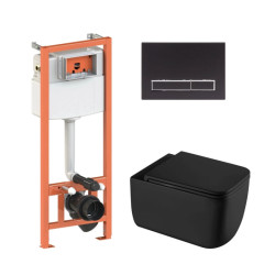 Інсталяція з унітазом Qtap Gemini Ultra Quiet + Nest 4 в 1 (лінійна клавіша Matt Black)