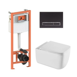 Інсталяція з унітазом Qtap Gemini Ultra Quiet + Nest 4 в 1 (лінійна клавіша Matt Black)