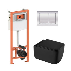 Інсталяція з унітазом Qtap Gemini Ultra Quiet 530х365х373 + Nest 4 в 1 (квадратна клавіша Chrome)