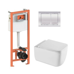 Інсталяція з унітазом Qtap Gemini Ultra Quiet 530х365х373 + Nest 4 в 1 (квадратна клавіша Chrome)