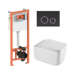 Інсталяція з унітазом Qtap Gemini Ultra Quiet 530х365х373 + Nest 4 в 1 (кругла клавіша Matt Black)