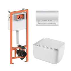 Інсталяція з унітазом Qtap Gemini Ultra Quiet 530х365х373 + Nest 4 в 1 (лінійна клавіша Chrome)