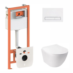 Інсталяція з унітазом Qtap Jay Rimless 520х360х320 + Nest 4 в 1 (лінійна клавіша White)