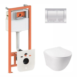 Інсталяція з унітазом Qtap Jay Ultra Quiet 485x360x320 + Nest 4 в 1 (квадратна клавіша Chrome)