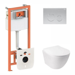 Інсталяція з унітазом Qtap Jay Ultra Quiet 485x360x320 + Nest 4 в 1 (кругла клавіша Satin)