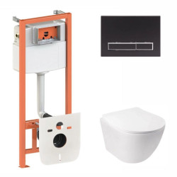 Інсталяція з унітазом Qtap Jay Ultra Quiet 485x360x320 + Nest 4 в 1 (лінійна клавіша Matt Black)