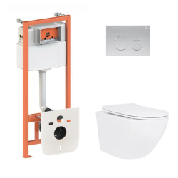 Інсталяція з унітазом Qtap Jay Ultra Quiet 520x360x320 + Nest 4 в 1 (кругла клавіша Satin)