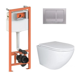 Інсталяція з унітазом Qtap Robin Ultra Quiet 490x365x325 + Nest 4 в 1 (квадратна клавіша Satin)