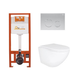 Інсталяція з унітазом Qtap Robin Ultra Quiet 490x365x325 + Nest 4 в 1 (кругла клавіша Satin)