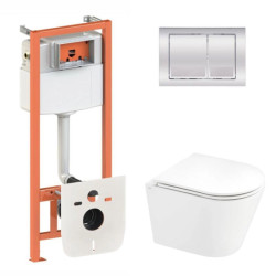 Інсталяція з унітазом Qtap Scorpio Ultra Quiet + Nest 4 в 1 (квадратна клавіша Chrome)