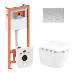 Інсталяція з унітазом Qtap Scorpio Ultra Quiet 520x365x365 + Nest 4 в 1 (кругла клавіша Satin)