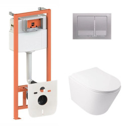 Інсталяція з унітазом Qtap Swan Ultra Quiet 485x360x320 + Nest 4 в 1 (квадратна клавіша Satin)