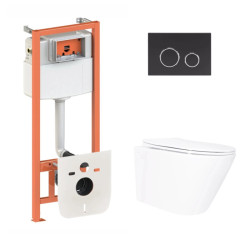 Інсталяція з унітазом Qtap Swan Ultra Quiet 520 360 320 + Nest 4 в 1 (кругла клавіша Matt Black)