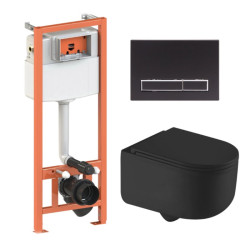 Інсталяція з унітазом Qtap Taurus Ultra Quiet + Nest 4 в 1 (лінійна клавіша Matt Black)