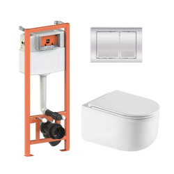 Інсталяція з унітазом Qtap Taurus Ultra Quiet 490x360x380 + Nest 4 в 1 (квадратна клавіша Chrome)