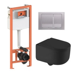 Інсталяція з унітазом Qtap Taurus Ultra Quiet 490x360x380 + Nest 4 в 1 (квадратна клавіша Satin)