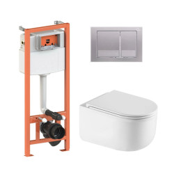 Інсталяція з унітазом Qtap Taurus Ultra Quiet 490x360x380 + Nest 4 в 1 (квадратна клавіша Satin)