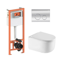 Інсталяція з унітазом Qtap Taurus Ultra Quiet 490x360x380 + Nest 4 в 1 (кругла клавіша Chrome)