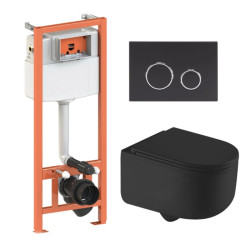 Інсталяція з унітазом Qtap Taurus Ultra Quiet 490x360x380 + Nest 4 в 1 (кругла клавіша Matt Black)