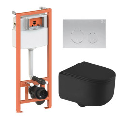 Інсталяція з унітазом Qtap Taurus Ultra Quiet 490x360x380 + Nest 4 в 1 (кругла клавіша Satin)