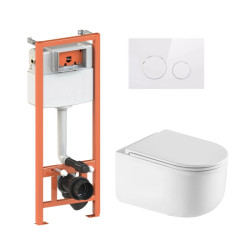 Інсталяція з унітазом Qtap Taurus Ultra Quiet 490x360x380 + Nest 4 в 1 (кругла клавіша White)