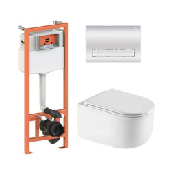 Інсталяція з унітазом Qtap Taurus Ultra Quiet 490x360x380 + Nest 4 в 1 (лінійна клавіша Chrome)