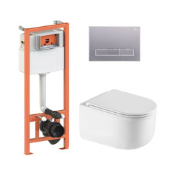 Інсталяція з унітазом Qtap Taurus Ultra Quiet 490x360x380 + Nest 4 в 1 (лінійна клавіша Satin)